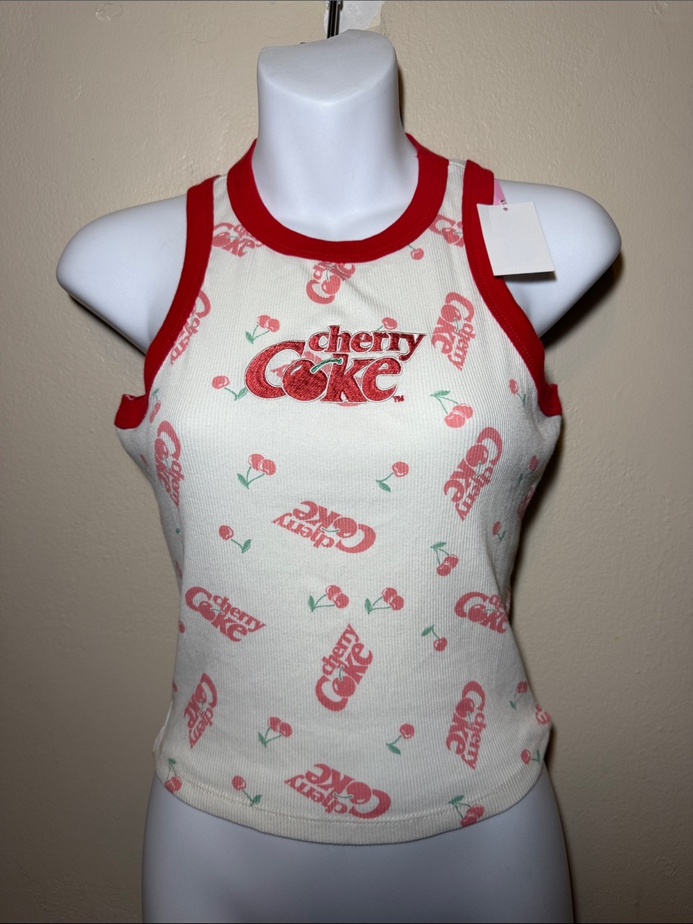 Coca Cola Cherry Graphic Cream & Red Ribbed Tank